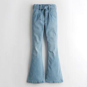 Hollister Hi Rise Belted Flare Stretch Medium Wash Denim Jeans - Size 5 Short